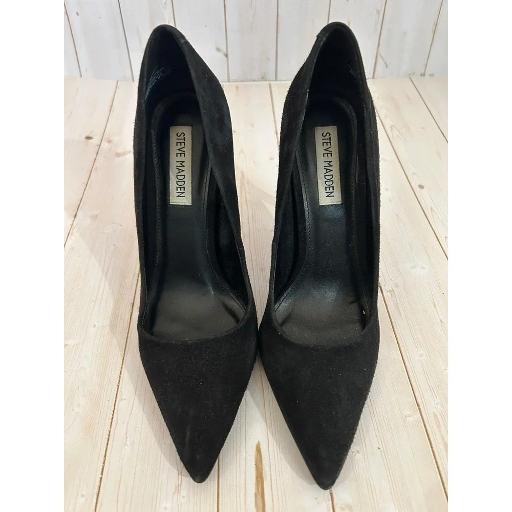 Steve Madden Daisie Black  Suede Pointed Toe Stiletto Pumps Heels Party 6.5M